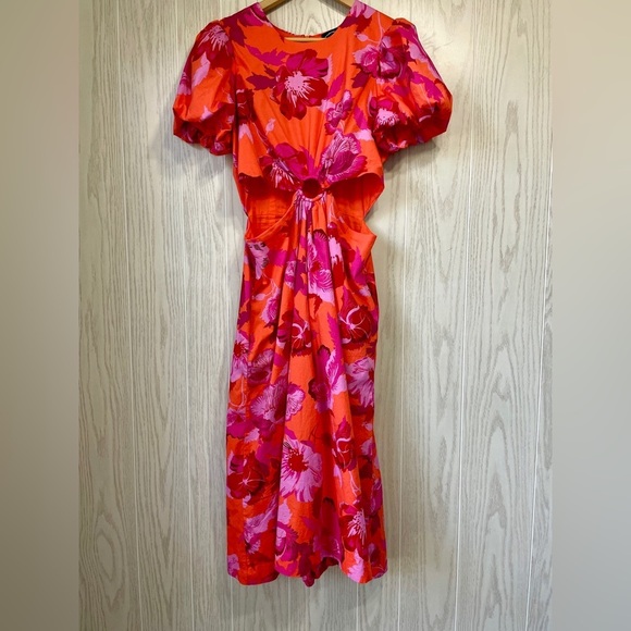 Scoop Women's Cut Out Midi Dress with Puff Sleeves, Size L NWOT - Picture 5 of 7